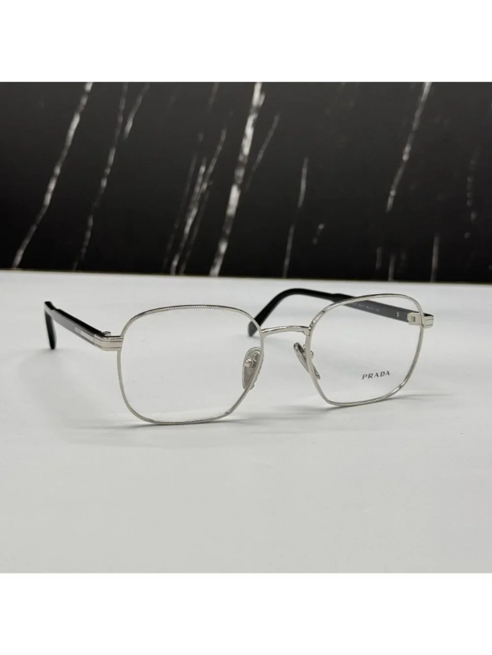 NWT Prada PRA55V 1BC1O1 Silver Square Unisex Metal Eyeglasses PR A55V